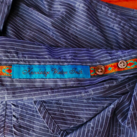 Robert Graham Blue Button Down Shirt Long Sleeve Striped Silk Print Size XL - Picture 7 of 9